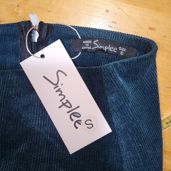 SIMPLEE sz S Boho Floral Embroidered Corduroy Skirt Size Small Teal high waist - Picture 4 of 6